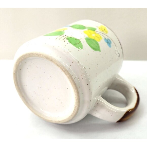 Vintage Daisy Mug Otagiri Style Speckled Stoneware Floral Cup Blue Yellow Green - Picture 4 of 7